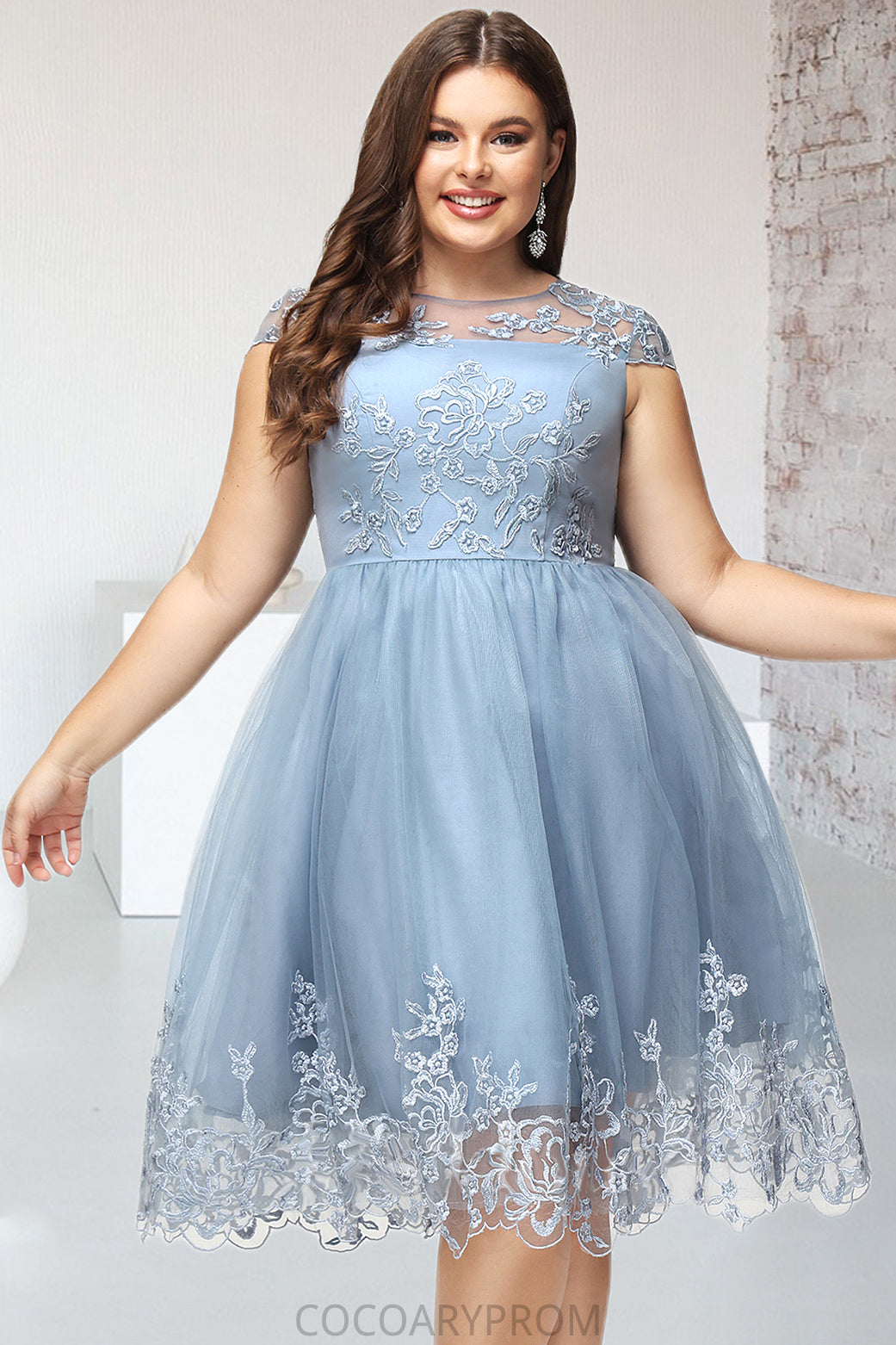 Natalie A-line Scoop Knee-Length Lace Tulle Homecoming Dress With Sequins DA8P0020579