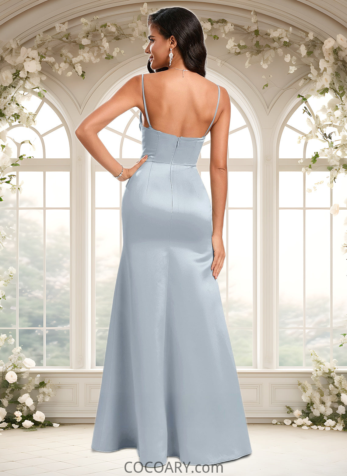 Martha Trumpet/Mermaid Off the Shoulder Square Floor-Length Satin Prom Dresses With Ruffle DA8P0025883