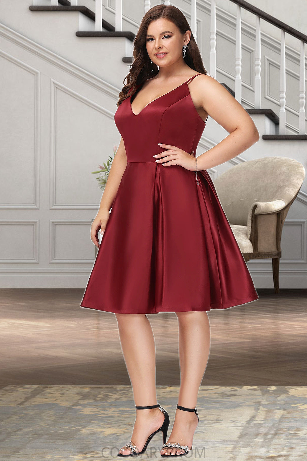 Layla A-line V-Neck Short/Mini Satin Homecoming Dress DA8P0020542