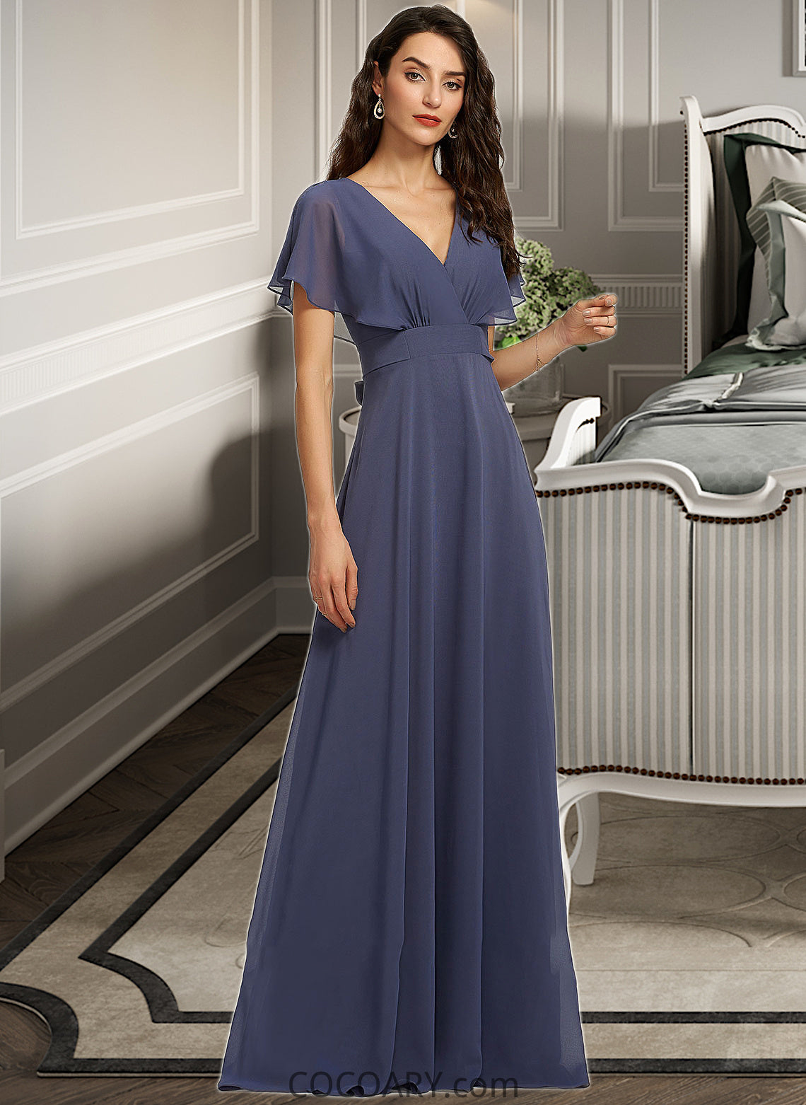 Jamya A-Line V-neck Floor-Length Bridesmaid Dress DA8P0012770