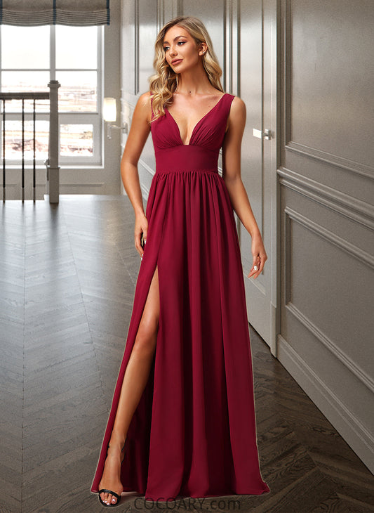 Lilah A-Line V-neck Floor-Length Bridesmaid Dress With Split Front DA8P0012771