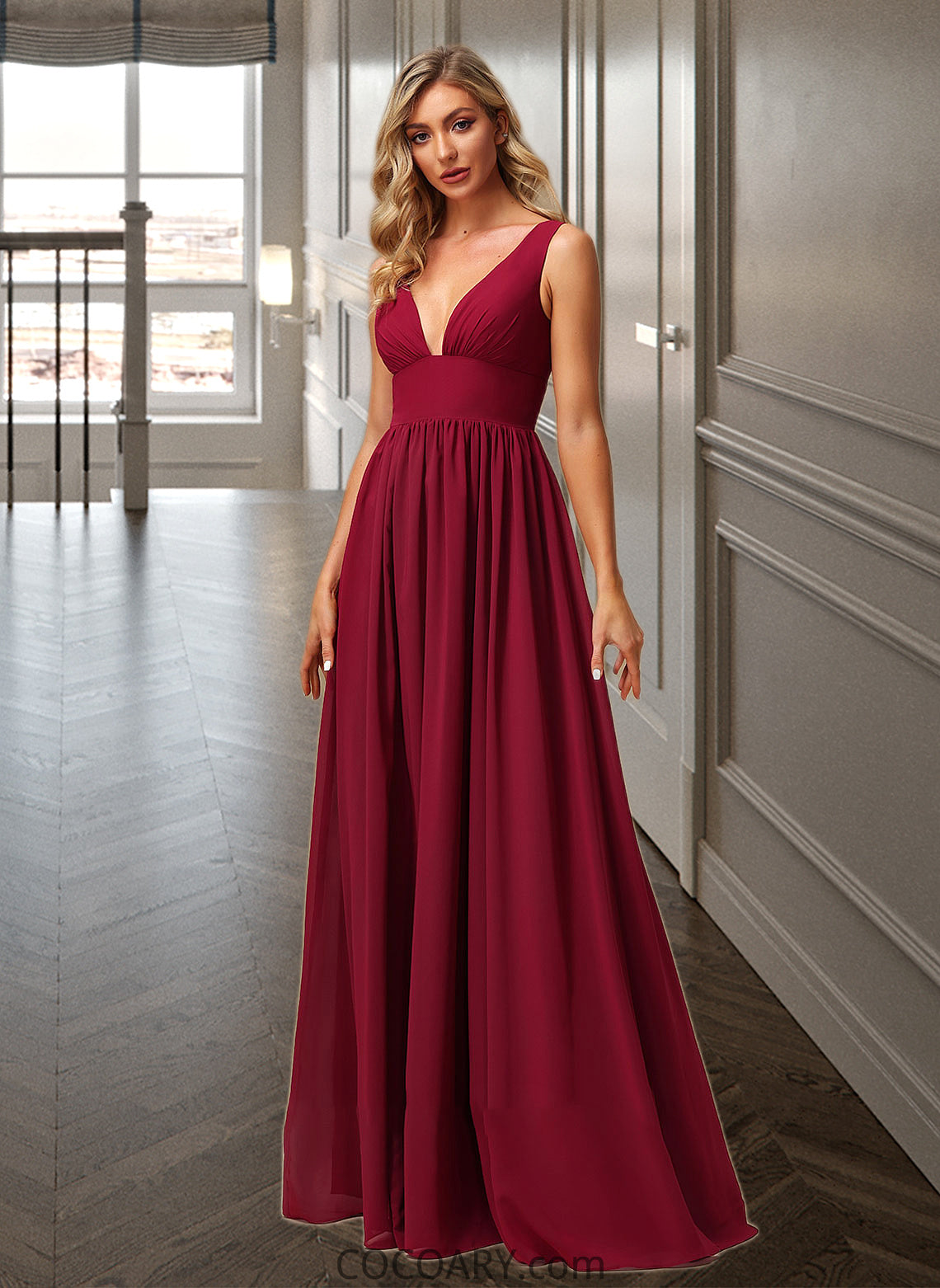 Lilah A-Line V-neck Floor-Length Bridesmaid Dress With Split Front DA8P0012771