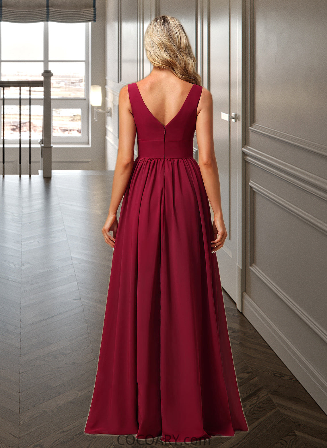 Lilah A-Line V-neck Floor-Length Bridesmaid Dress With Split Front DA8P0012771