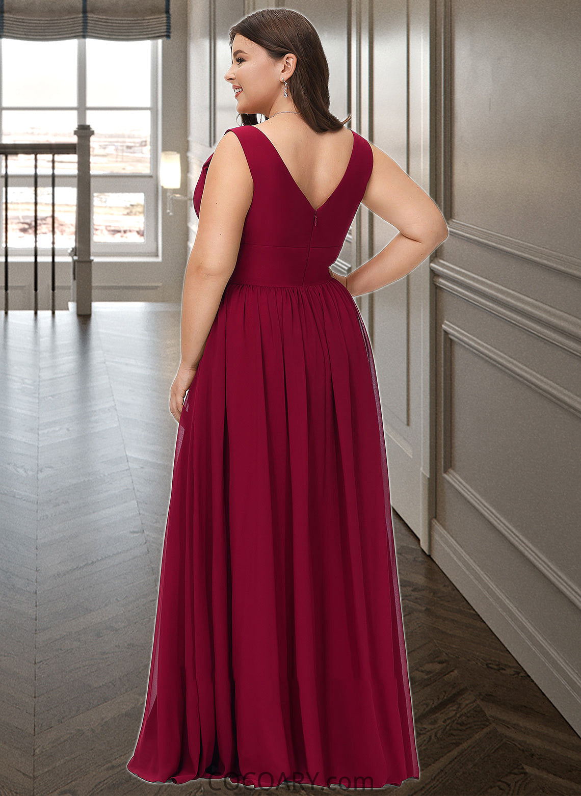 Lilah A-Line V-neck Floor-Length Bridesmaid Dress With Split Front DA8P0012771