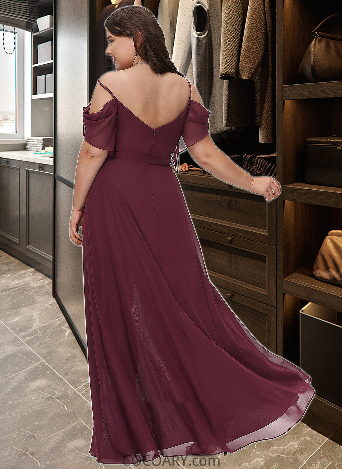 Vivian A-Line V-neck Floor-Length Bridesmaid Dress With Ruffle Split Front DA8P0012772