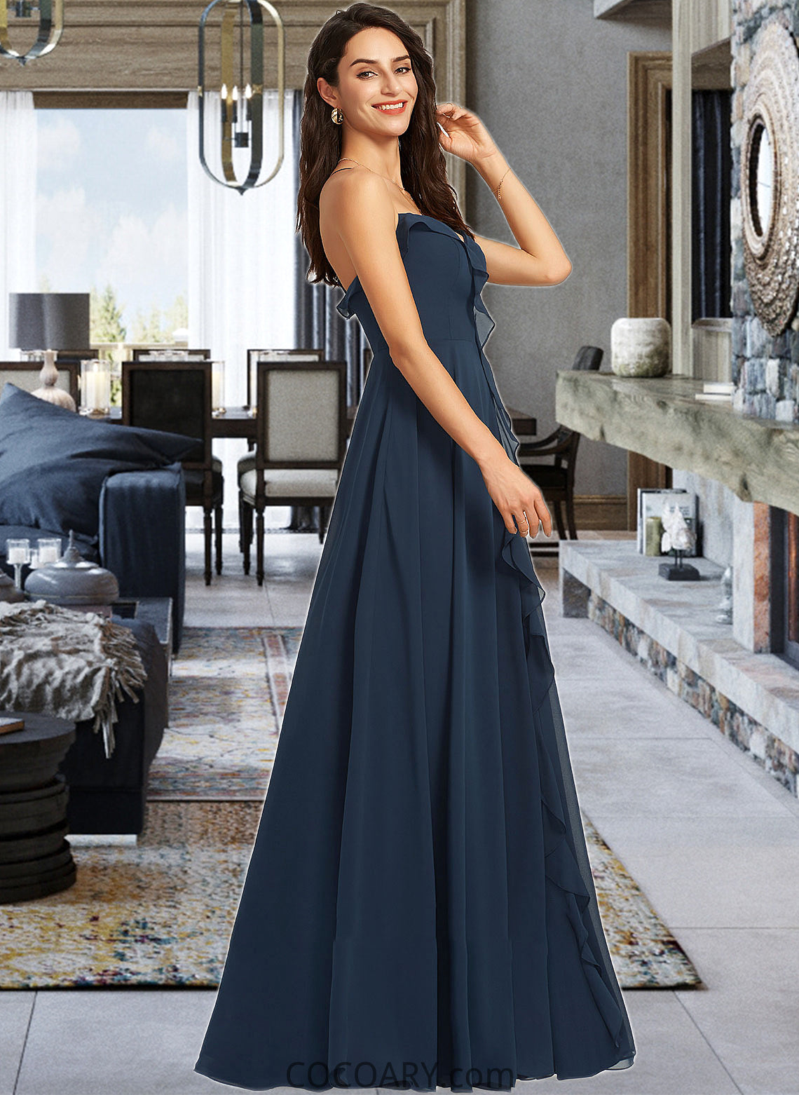 Alessandra A-Line V-neck Floor-Length Bridesmaid Dress With Split Front DA8P0012782