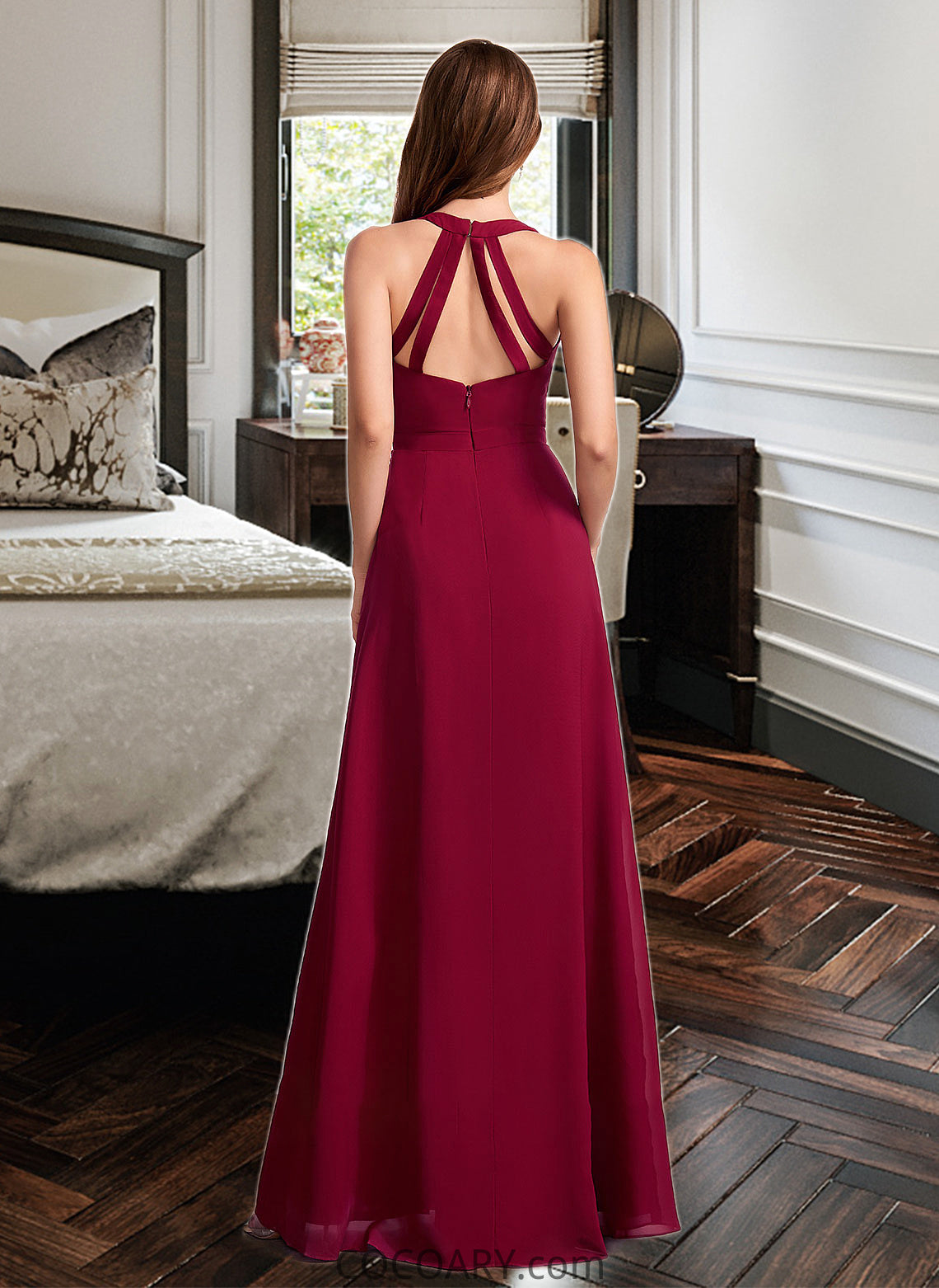 Luciana A-Line V-neck Floor-Length Bridesmaid Dress DA8P0012785