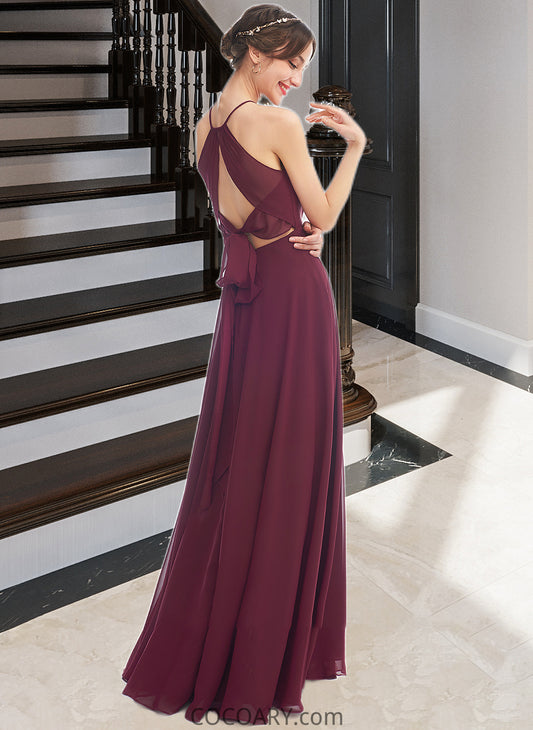 Scarlet A-Line Halter Floor-Length Bridesmaid Dress With Split Front DA8P0012798