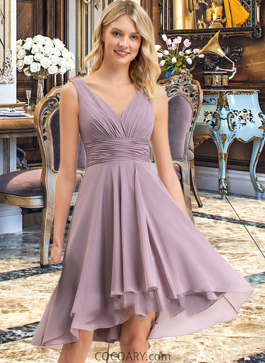 Annie A-line V-Neck Asymmetrical Chiffon Bridesmaid Dress With Ruffle DA8P0012801