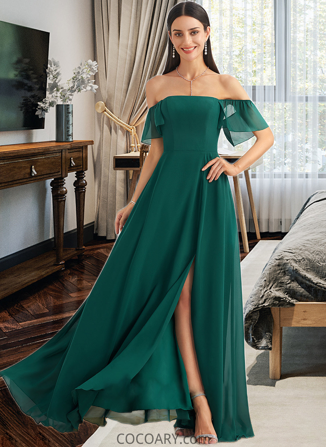 Alani A-Line Off-the-Shoulder Floor-Length Bridesmaid Dress With Split Front DA8P0012802