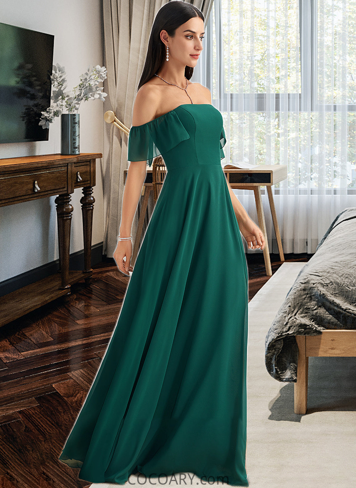 Alani A-Line Off-the-Shoulder Floor-Length Bridesmaid Dress With Split Front DA8P0012802