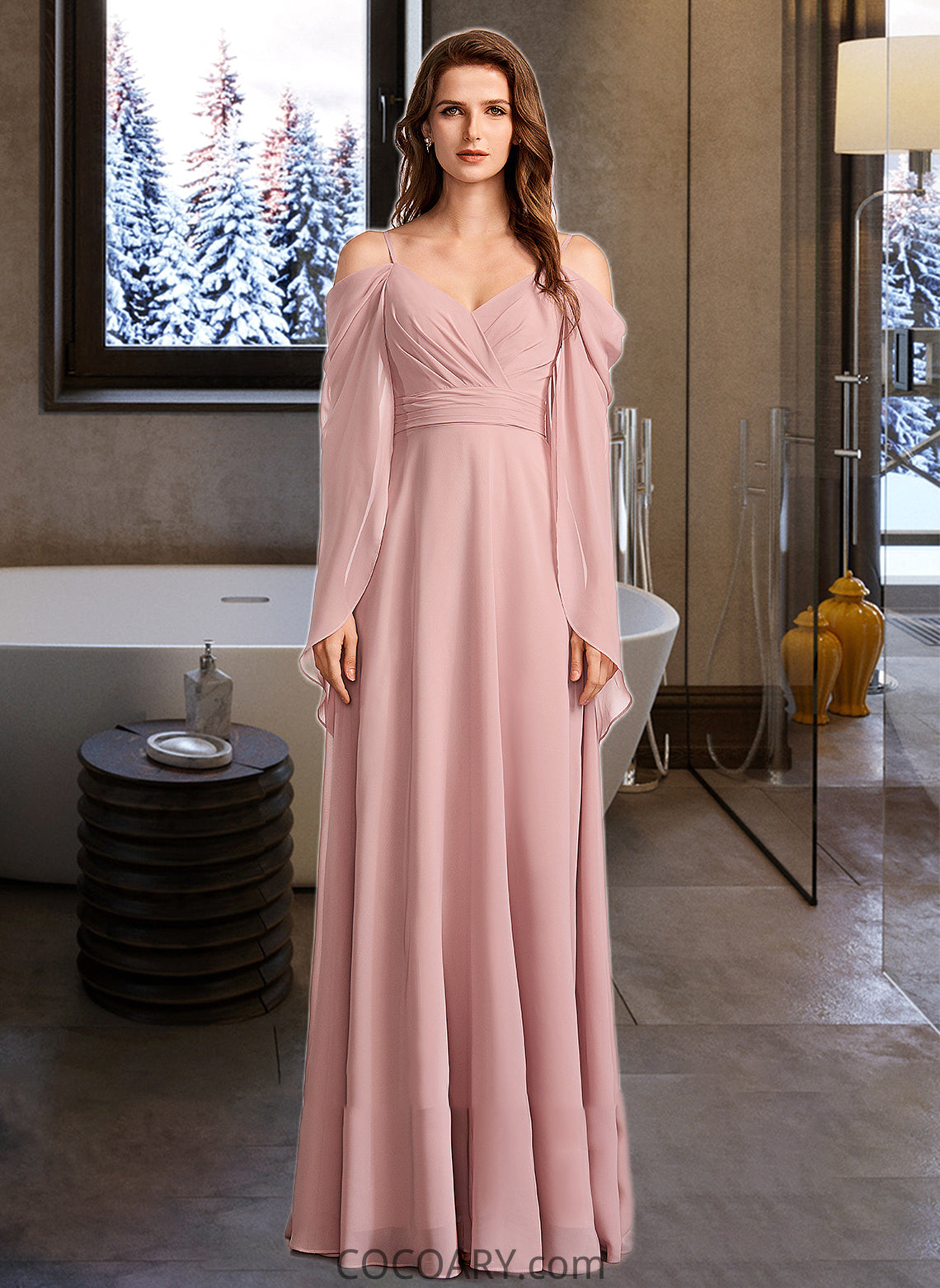 Rylee A-Line V-neck Floor-Length Bridesmaid Dress DA8P0012810