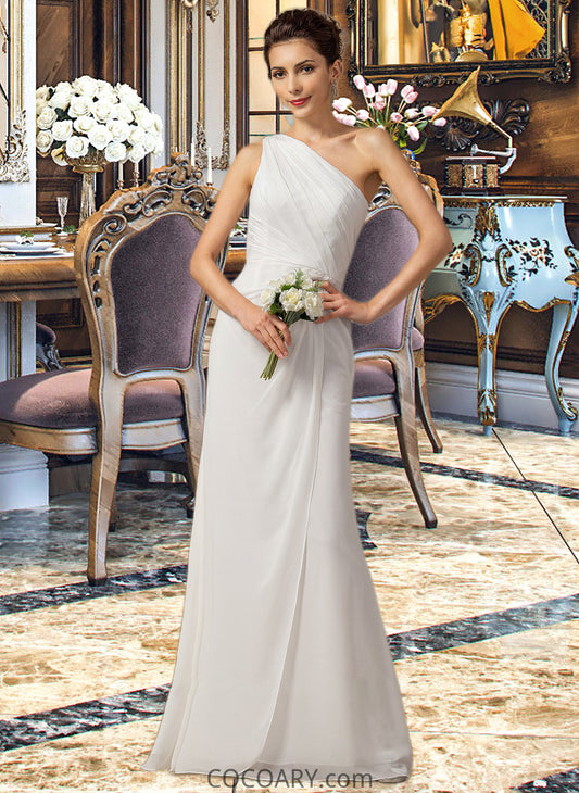 Camille Sheath/Column One Shoulder Floor-Length Chiffon Bridesmaid Dress With Ruffle DA8P0012820