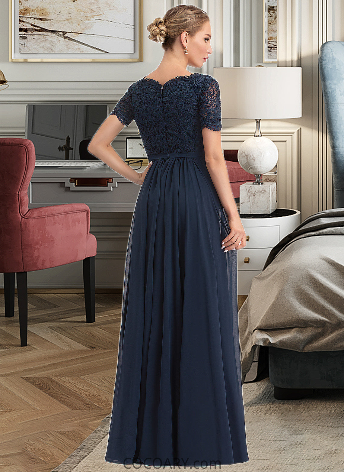 Anika A-Line V-neck Floor-Length Chiffon Bridesmaid Dress DA8P0012821