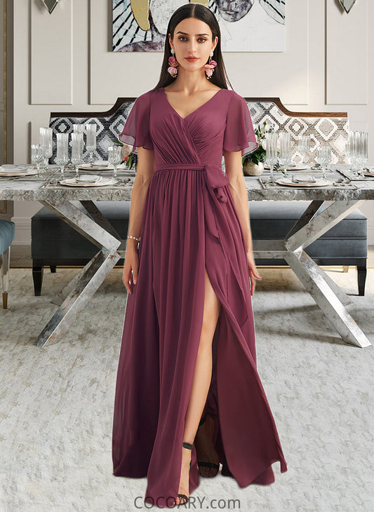 Katharine A-Line V-neck Floor-Length Bridesmaid Dress With Split Front DA8P0012829