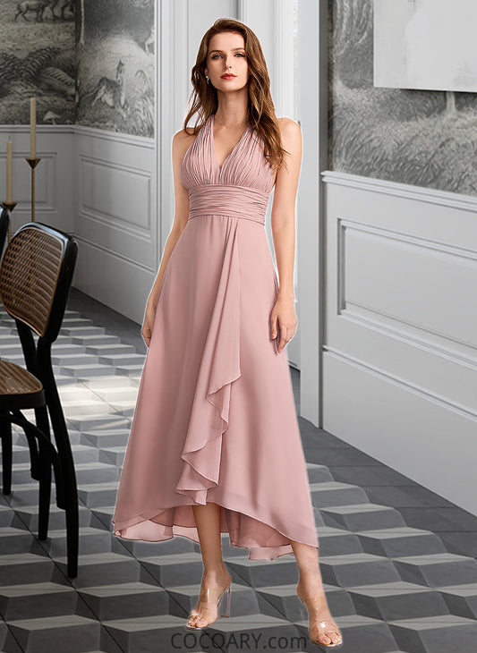 Gillian A-Line V-neck Asymmetrical Bridesmaid Dress With Split Front DA8P0012833