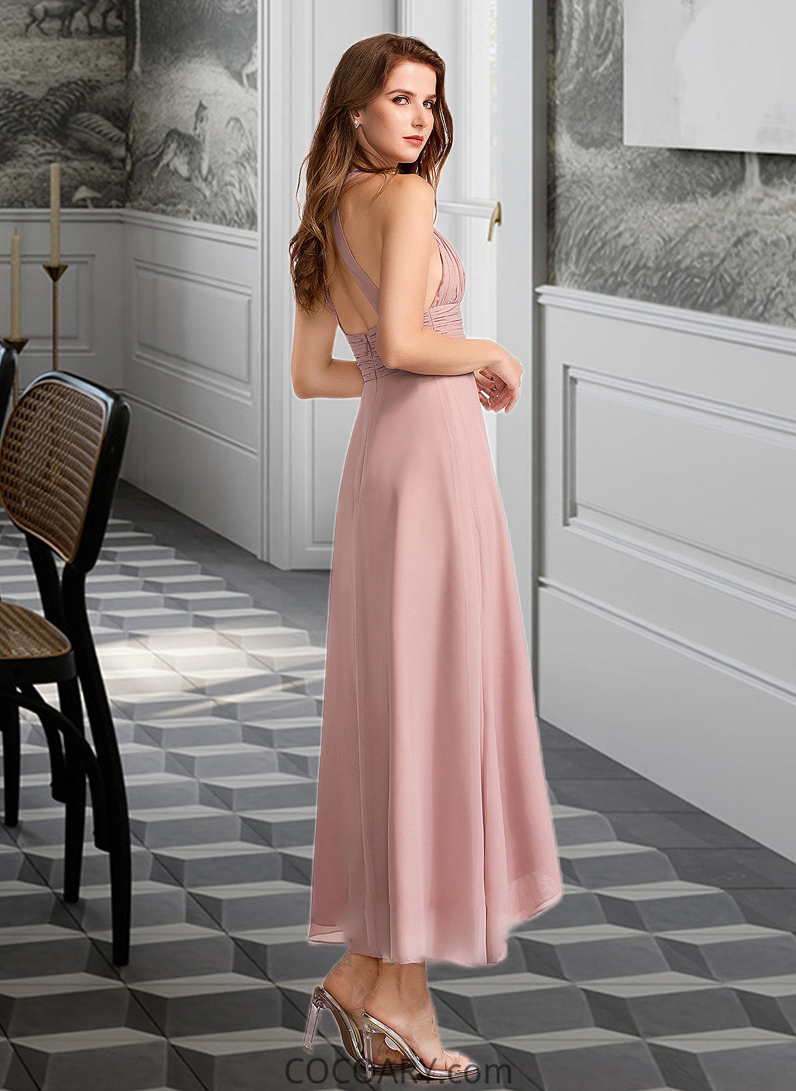 Gillian A-Line V-neck Asymmetrical Bridesmaid Dress With Split Front DA8P0012833