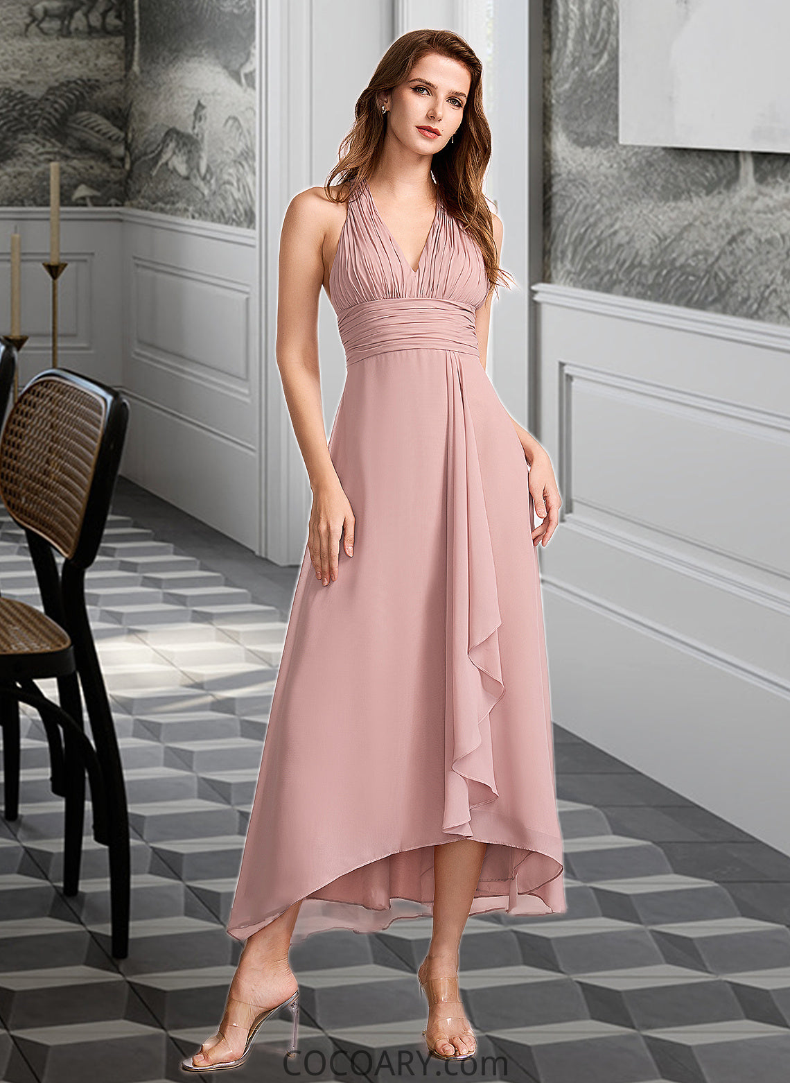 Gillian A-Line V-neck Asymmetrical Bridesmaid Dress With Split Front DA8P0012833