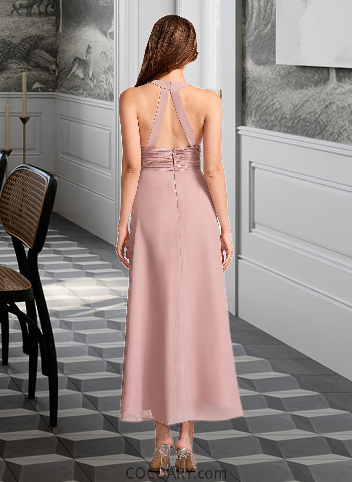 Gillian A-Line V-neck Asymmetrical Bridesmaid Dress With Split Front DA8P0012833