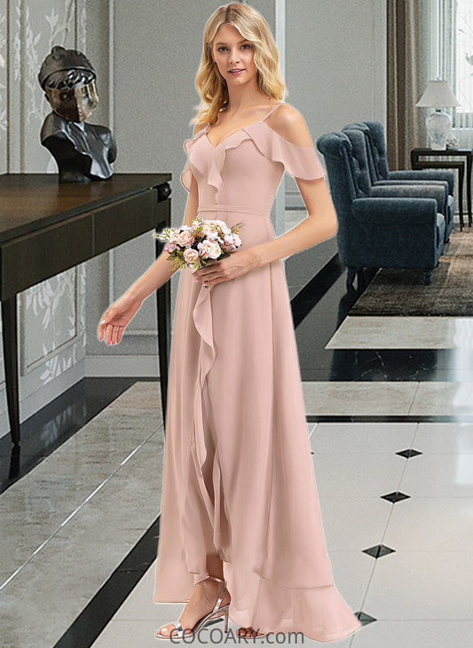 Alisa A-line V-Neck Asymmetrical Chiffon Bridesmaid Dress With Cascading Ruffles DA8P0012841