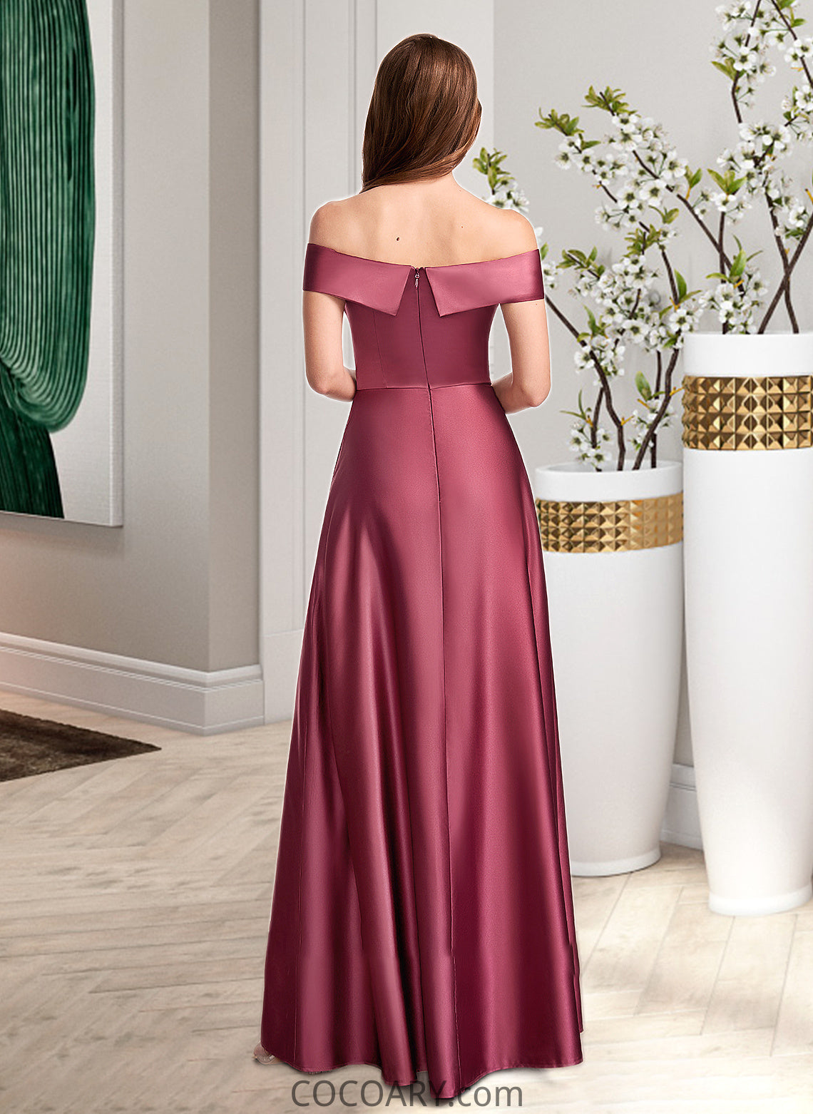 Lea A-Line Off-the-Shoulder Floor-Length Bridesmaid Dress With Split Front DA8P0012845