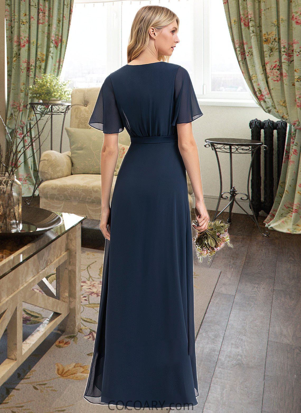 Prudence A-LineV-neckAsymmetricalChiffonBridesmaidDressWithBow(s)#251390 DA8P0012846