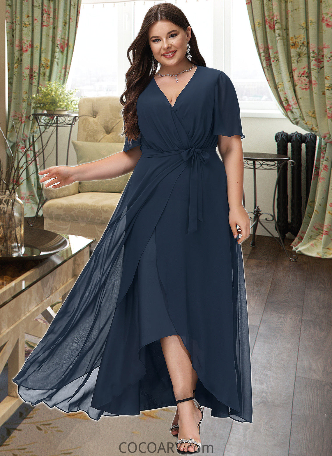 Prudence A-LineV-neckAsymmetricalChiffonBridesmaidDressWithBow(s)#251390 DA8P0012846