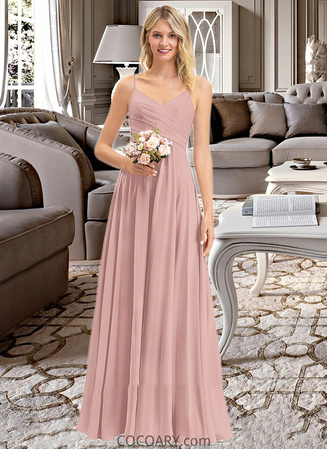 Pancy A-LineV-neckFloor-LengthChiffonBridesmaidDressWithRuffle#251358 DA8P0012849