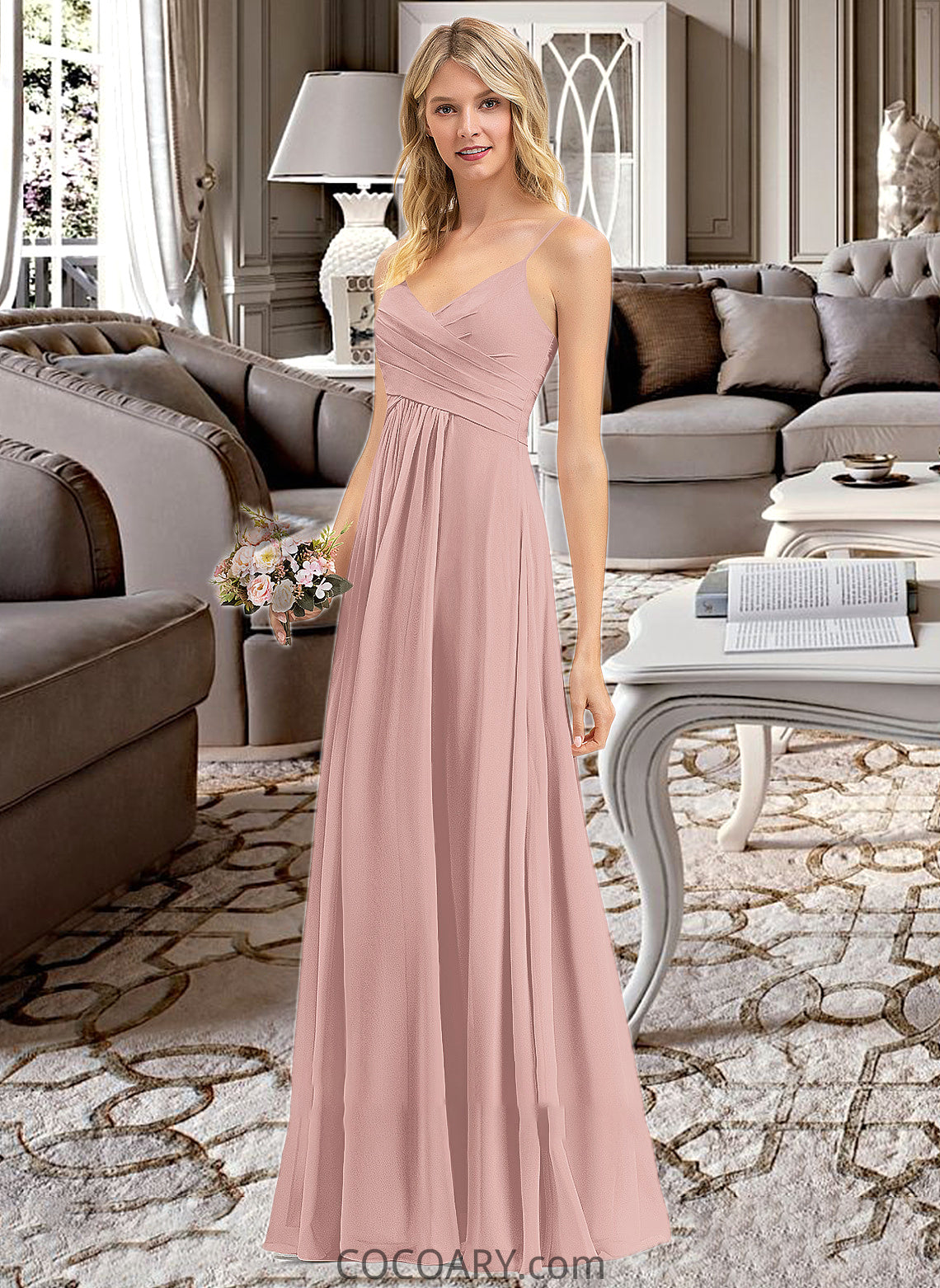 Pancy A-LineV-neckFloor-LengthChiffonBridesmaidDressWithRuffle#251358 DA8P0012849