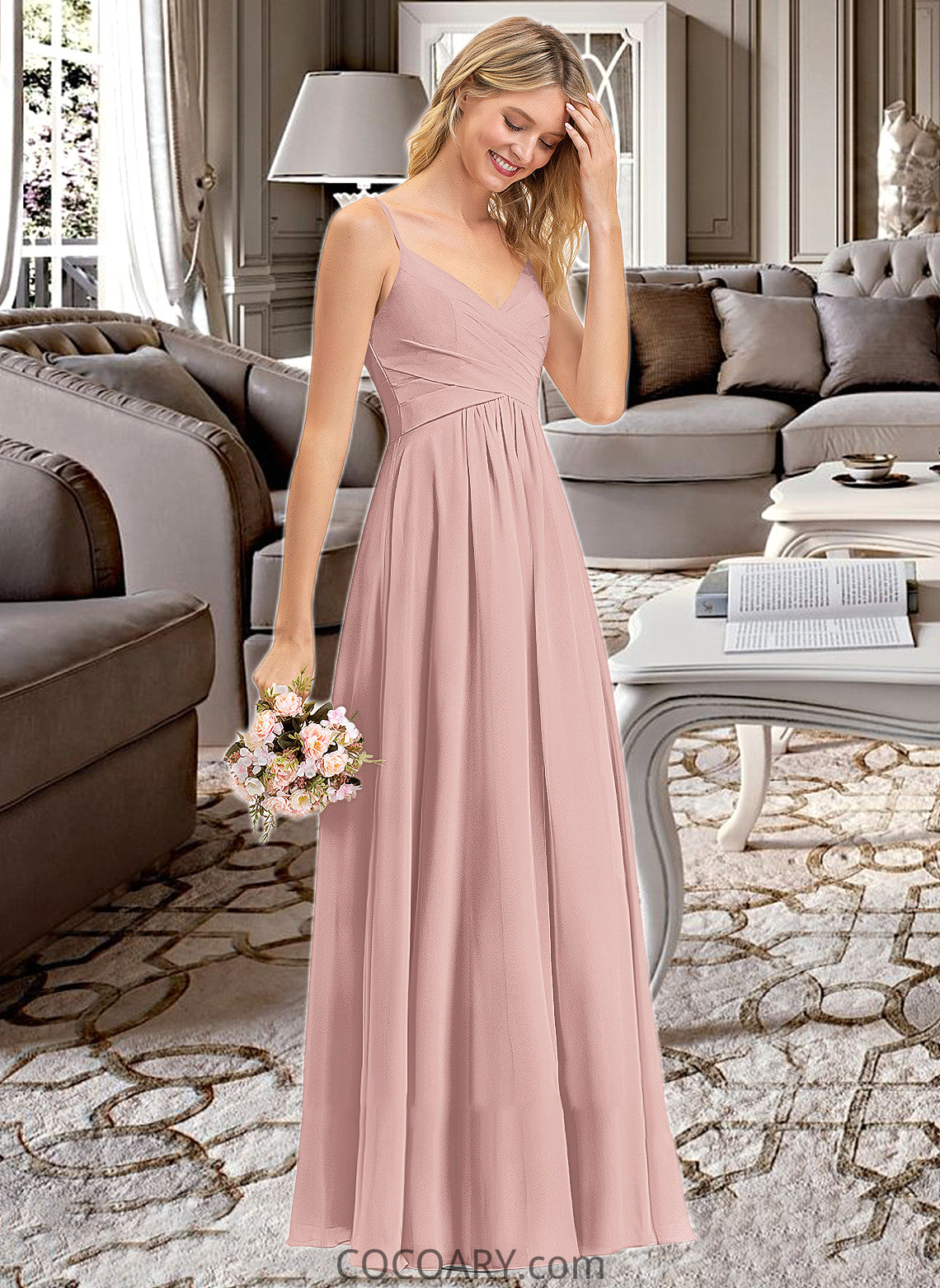 Pancy A-LineV-neckFloor-LengthChiffonBridesmaidDressWithRuffle#251358 DA8P0012849