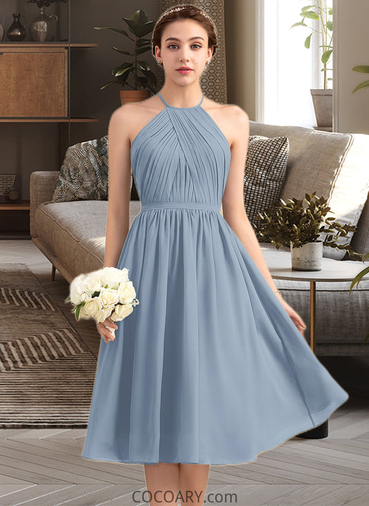 Julianne A-Line Scoop Neck Knee-Length Chiffon Bridesmaid Dress With Ruffle DA8P0012853