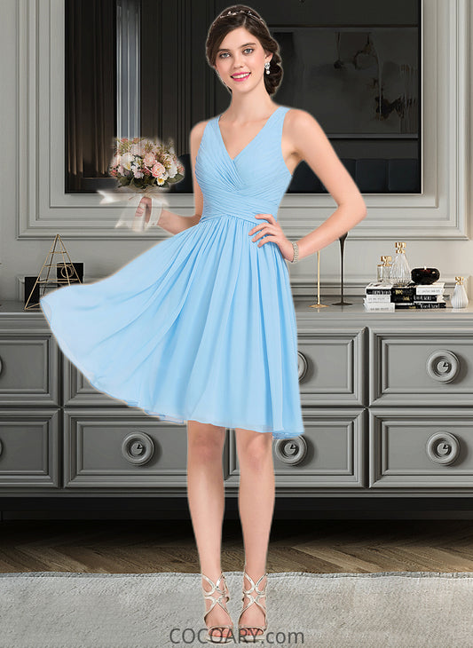 Esther A-line V-Neck Knee-Length Chiffon Bridesmaid Dress With Ruffle DA8P0012855