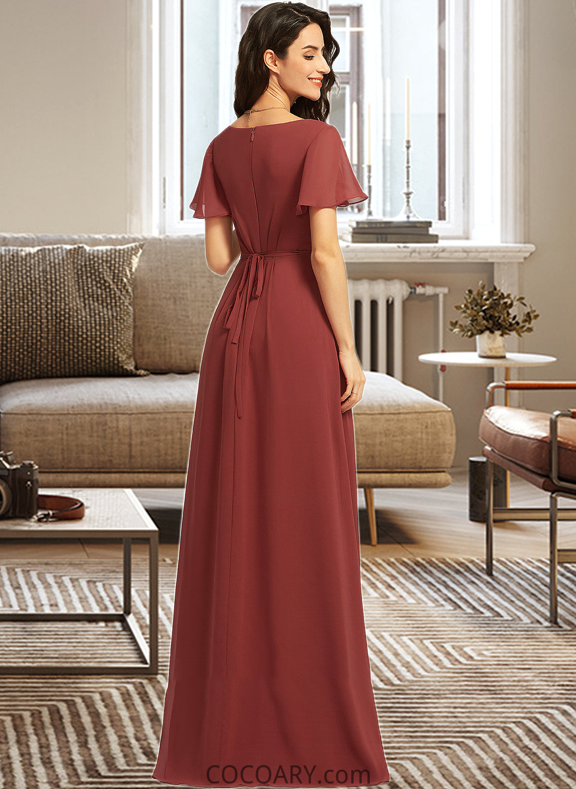 Jaycee A-Line V-neck Floor-Length Bridesmaid Dress With Split Front DA8P0012856