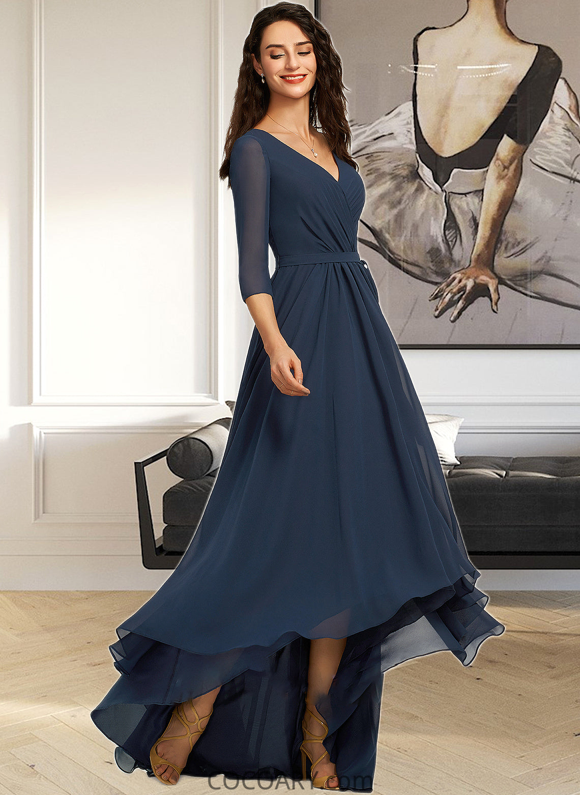 Tracy A-Line V-neck Asymmetrical Bridesmaid Dress With Pleated DA8P0012859