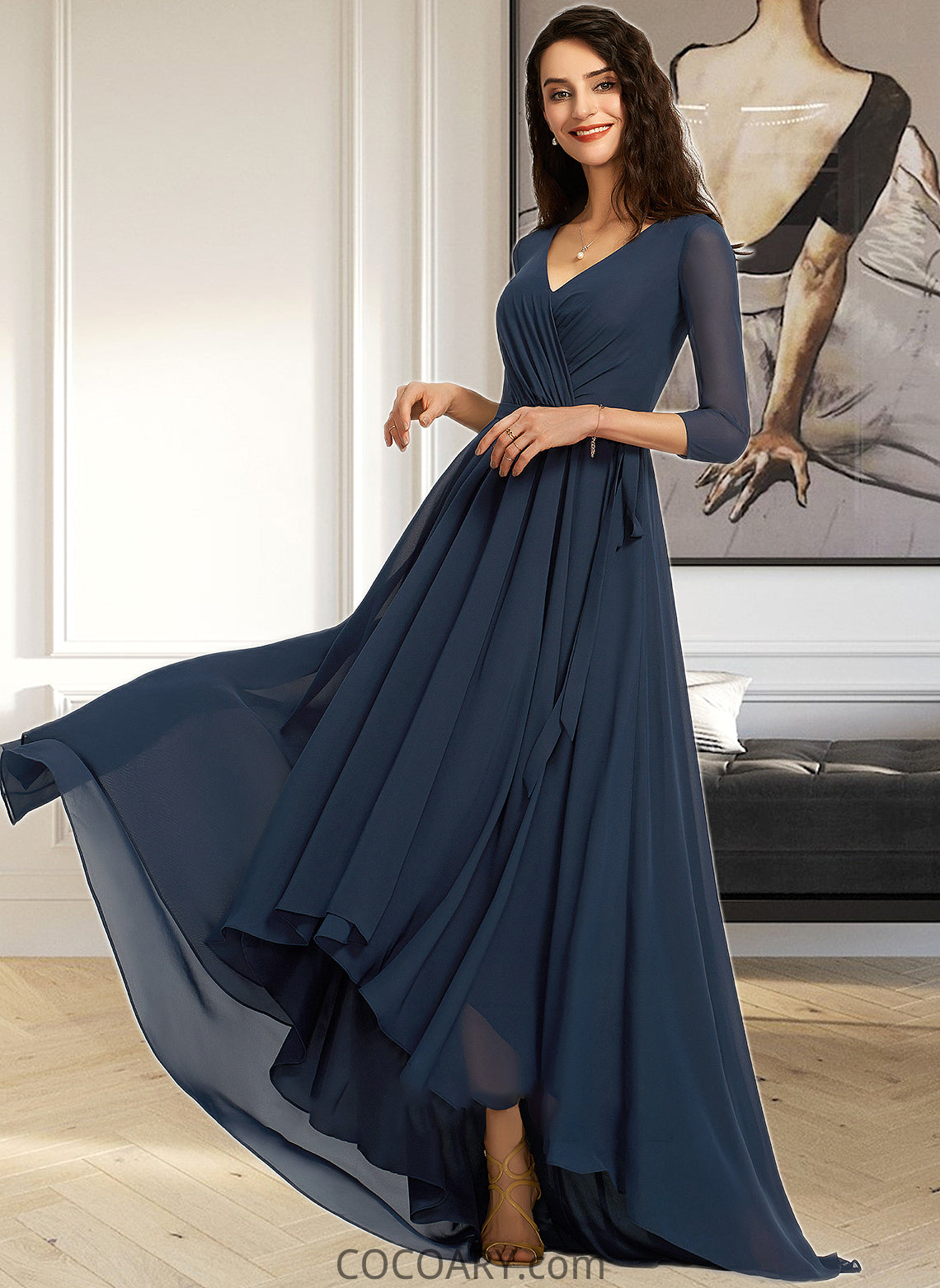 Tracy A-Line V-neck Asymmetrical Bridesmaid Dress With Pleated DA8P0012859