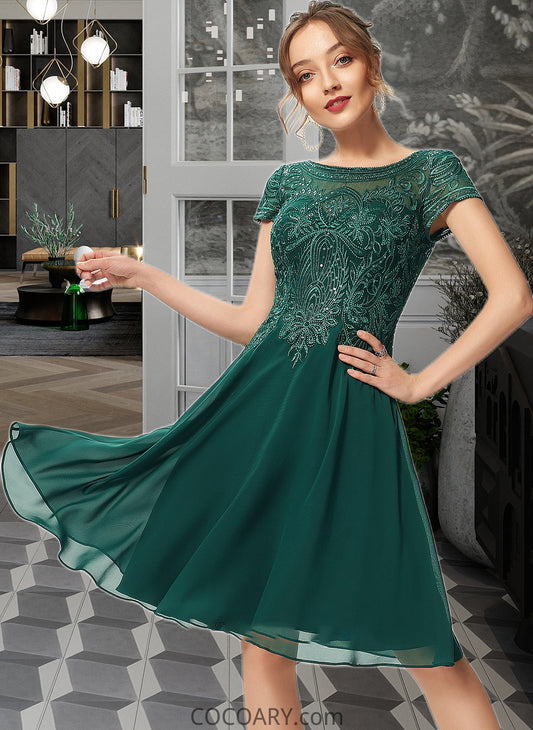 Destinee A-Line Scoop Neck Knee-Length Chiffon Lace Bridesmaid Dress With Sequins DA8P0012863