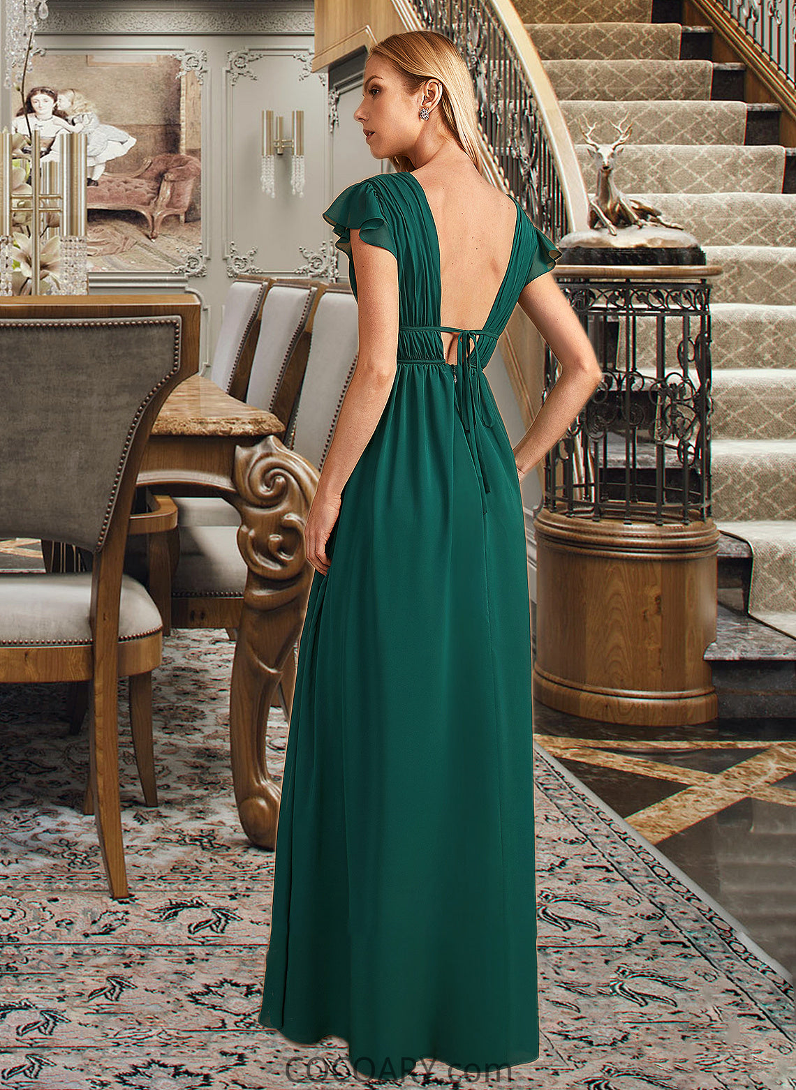 Melinda A-Line V-neck Floor-Length Bridesmaid Dress With Split Front DA8P0012874