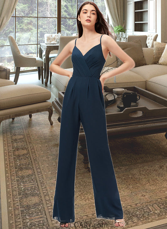 Giovanna Jumpsuit/Pantsuit V-Neck Floor-Length Chiffon Bridesmaid Dress With Ruffle DA8P0012877