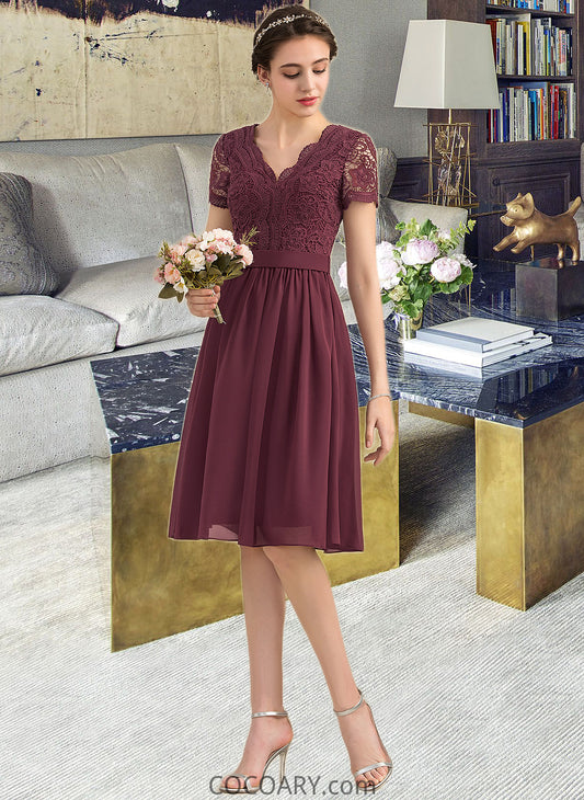 Cloe A-line V-Neck Knee-Length Chiffon Lace Bridesmaid Dress DA8P0012904