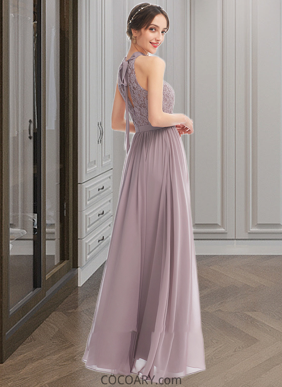 Selah A-Line Halter Floor-Length Bridesmaid Dress With Split Front DA8P0012907