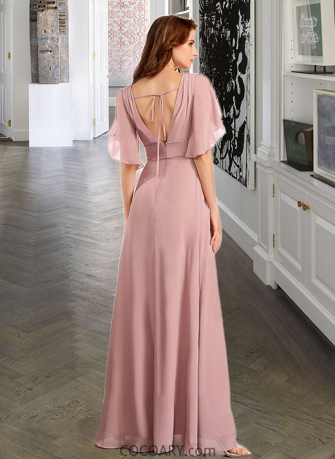 Sarahi A-Line V-neck Floor-Length Bridesmaid Dress DA8P0012927