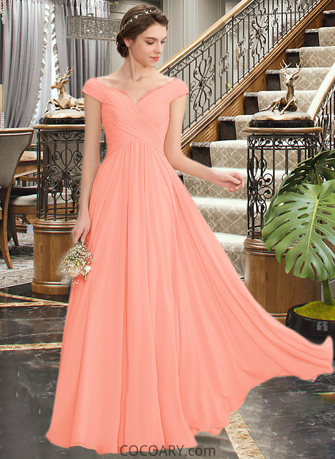 Nancy A-Line Off-the-Shoulder Floor-Length Chiffon Bridesmaid Dress With Ruffle Lace DA8P0012941