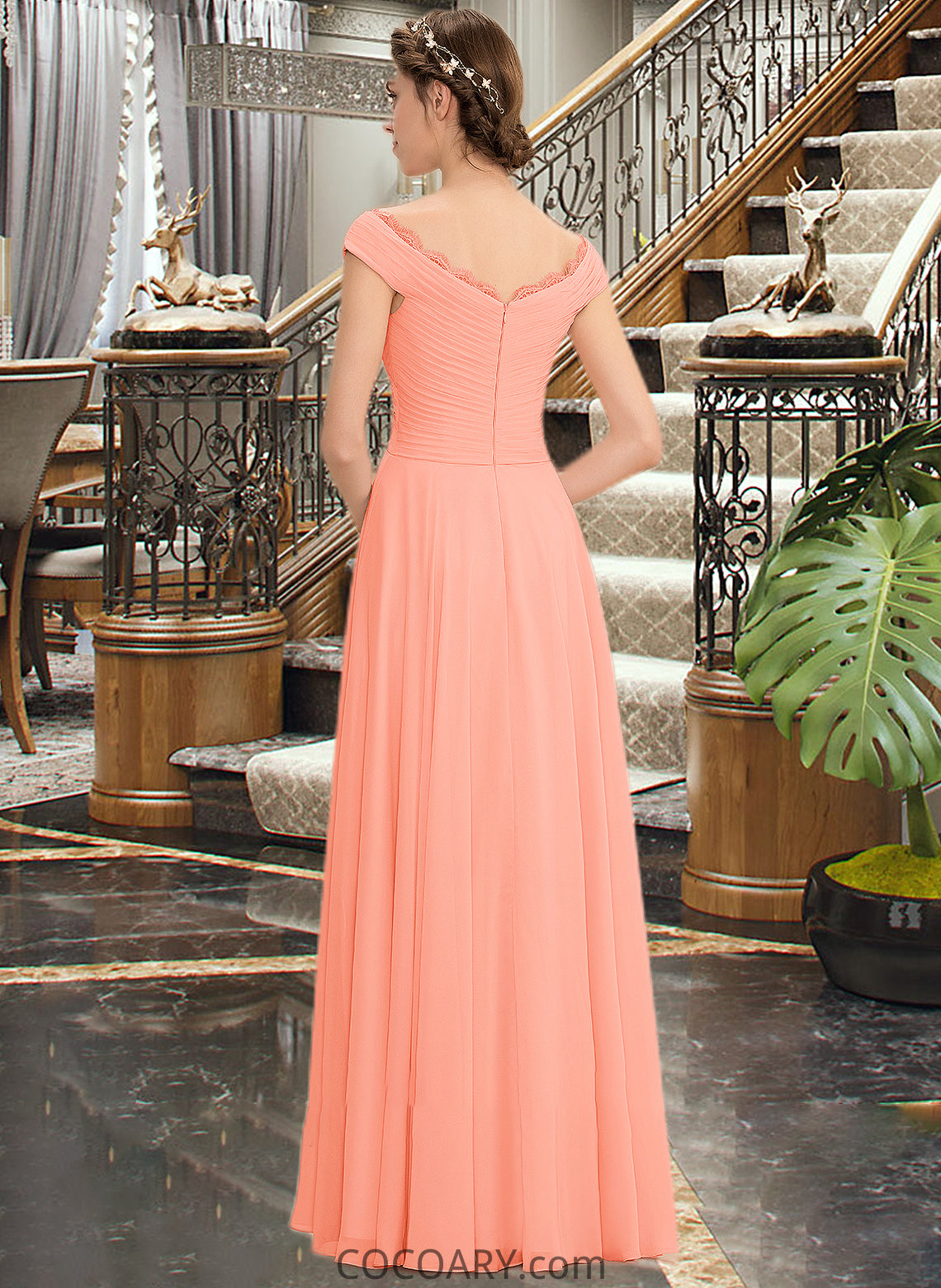 Nancy A-Line Off-the-Shoulder Floor-Length Chiffon Bridesmaid Dress With Ruffle Lace DA8P0012941