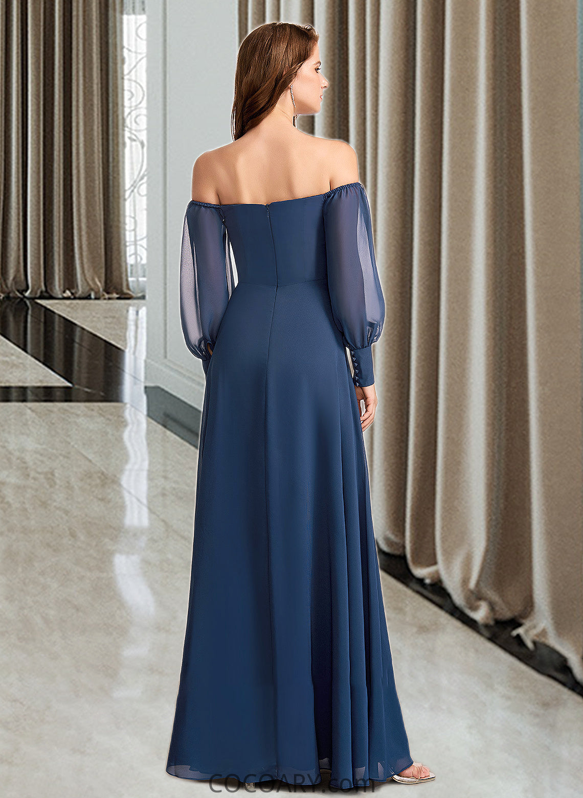 Trinity A-Line Off-the-Shoulder Floor-Length Bridesmaid Dress With Split Front DA8P0012956