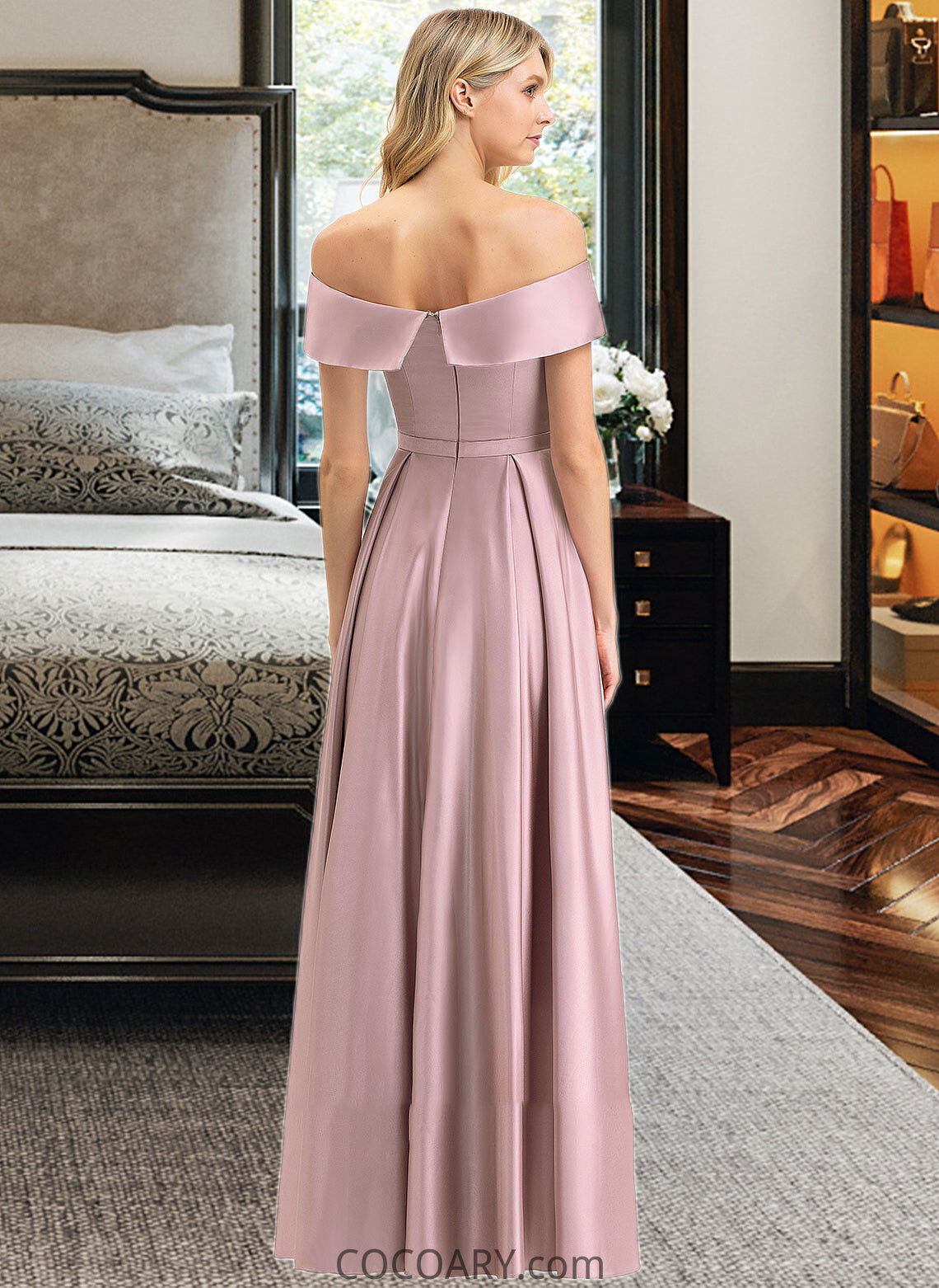 Jenny A-Line Off-the-Shoulder Floor-Length Satin Bridesmaid Dress With Pockets DA8P0012961