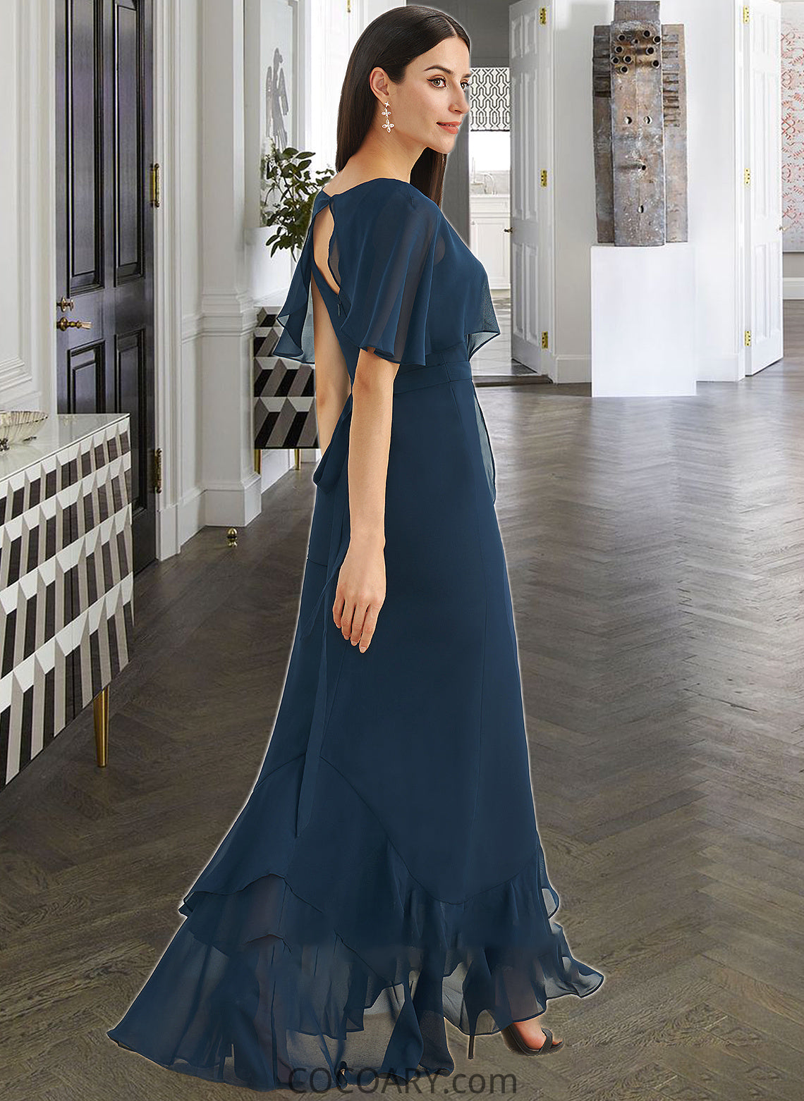 Cristina A-Line V-neck Asymmetrical Bridesmaid Dress With Split Front DA8P0012971