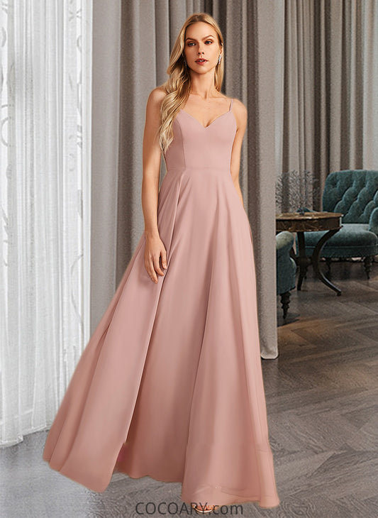 Riley A-Line V-neck Floor-Length Bridesmaid Dress With Lace DA8P0012975