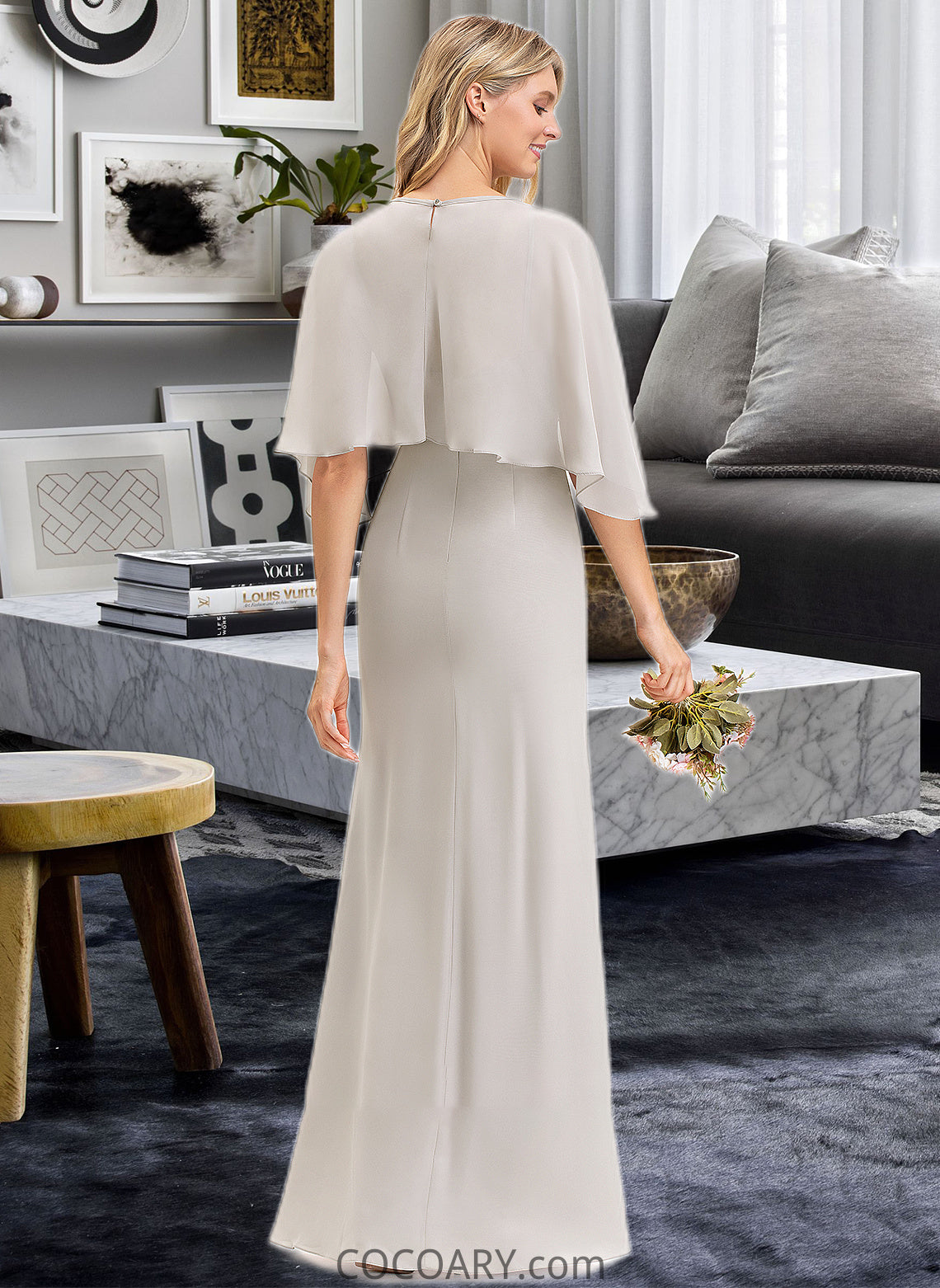 Chloe Sheath/Column Square Neckline Floor-Length Chiffon Bridesmaid Dress DA8P0012979