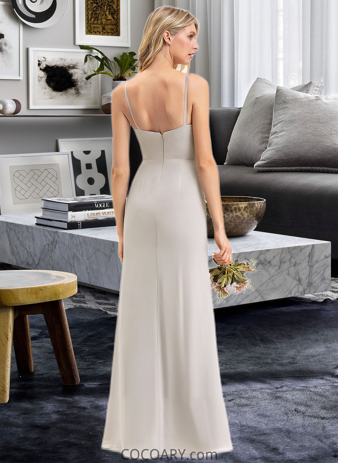 Chloe Sheath/Column Square Neckline Floor-Length Chiffon Bridesmaid Dress DA8P0012979