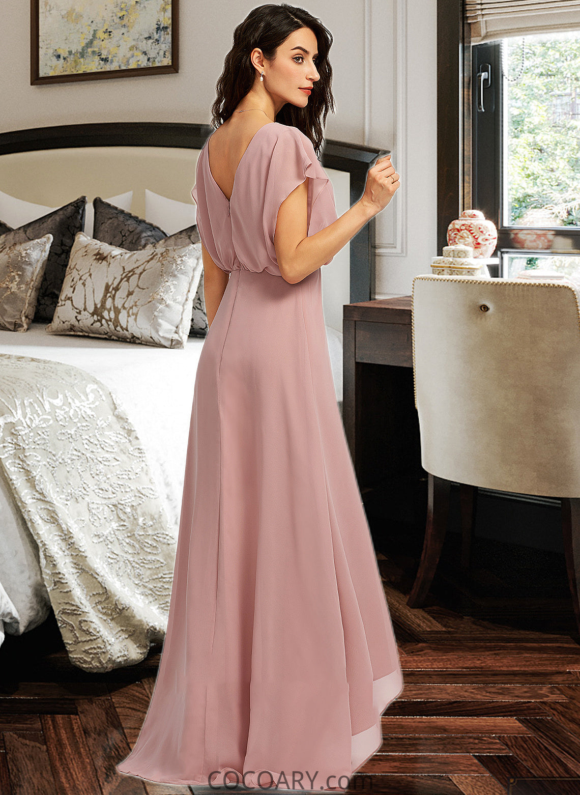 Jaden A-Line V-neck Asymmetrical Bridesmaid Dress With Split Front DA8P0012983